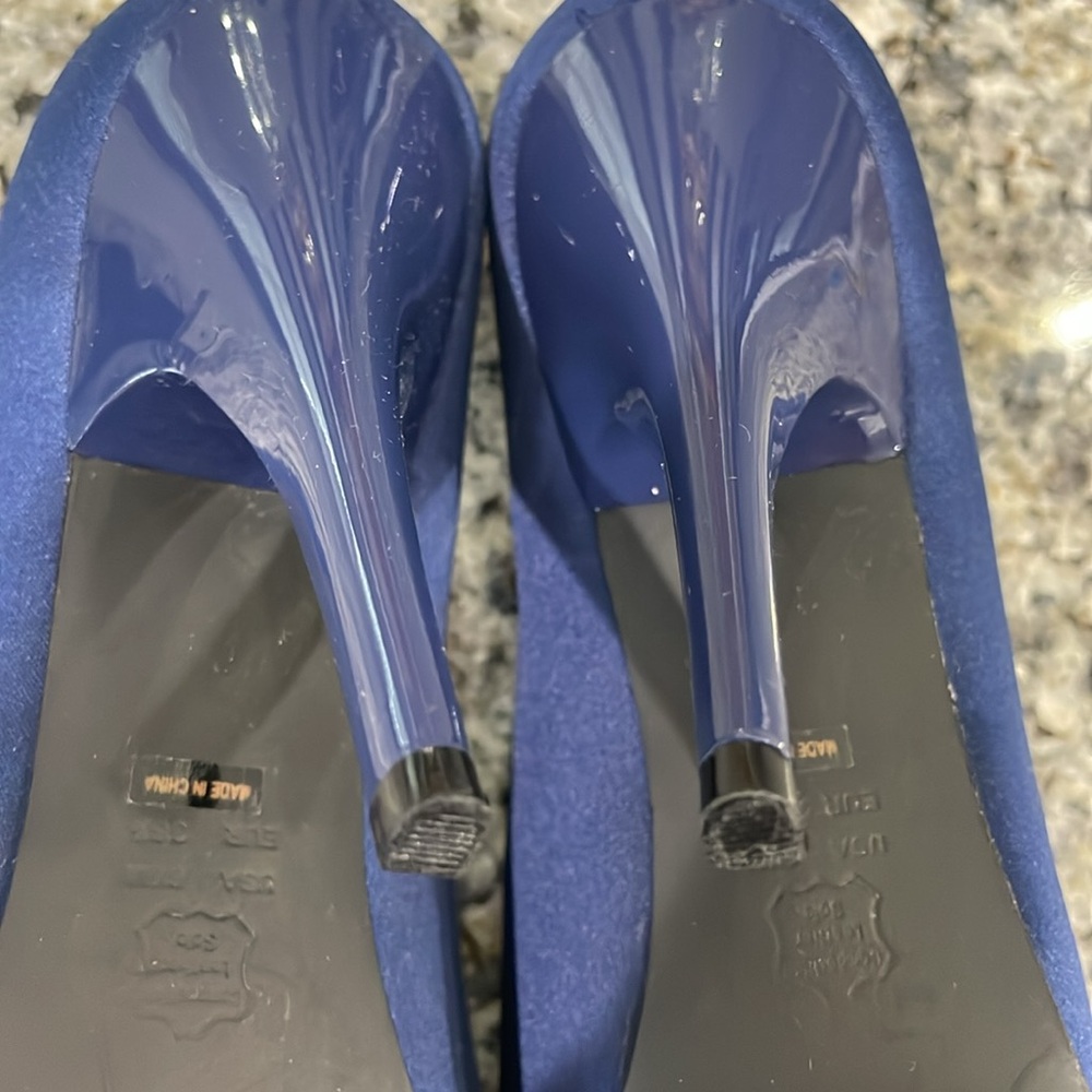 Nina Blue Satin Peep Toe Heels - Picture 10 of 11